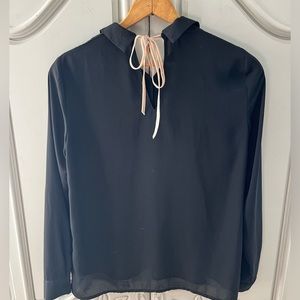 Zara Basic sheer blouse with pink velvet coquette bow
